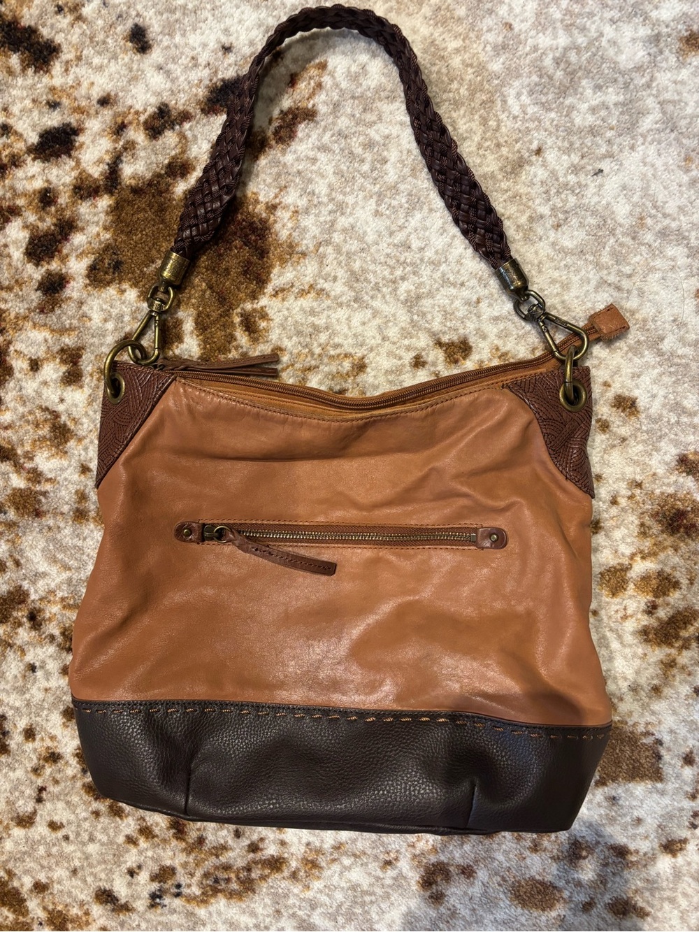 Leather Two-Tone Hobo Shoulder Bag - Brown/Tan The Sak brand